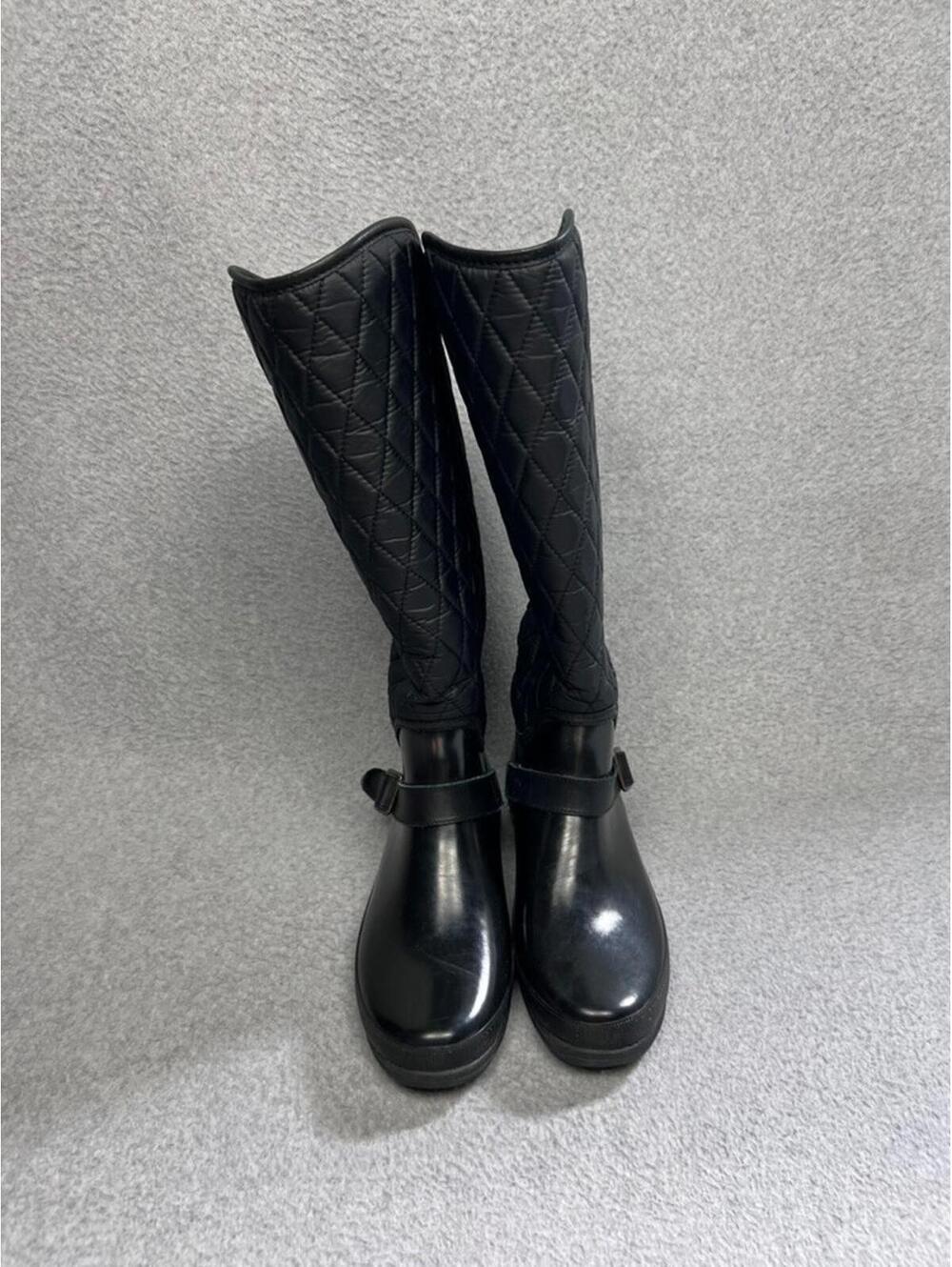 Sperry Hingham Quilted Rain Boots Womens size 7 Lined Rubber Black Preppy